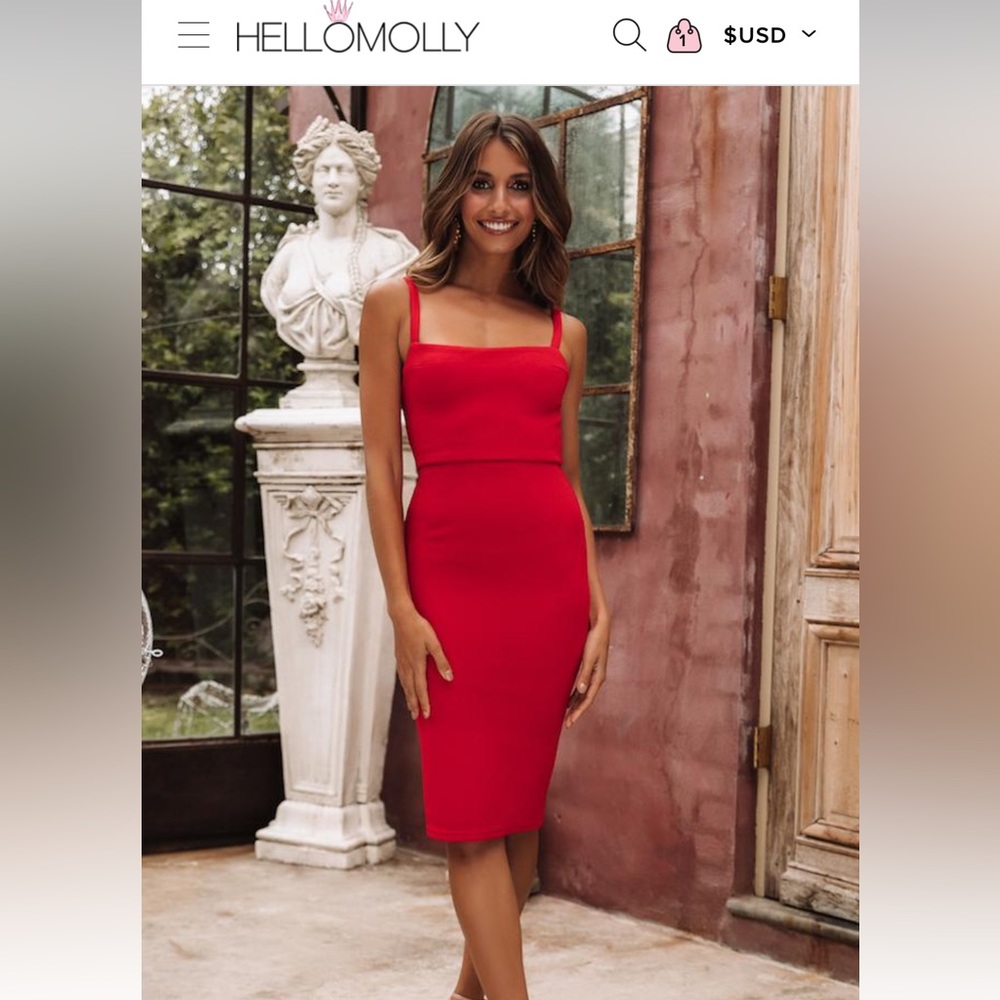 Hello Molly Red Bodycon MIDI Dress